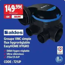 Screwfix Aldes Groupe VMC simple flux hygroréglable EasyHOME HYGRO offre