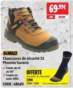 Screwfix DEWALT Chaussures de sécurité S3 Phoenix havane offre