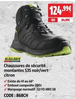 Screwfix BLÅKLÄDER Chaussures de sécurité montantes S3S noir/vert citron offre