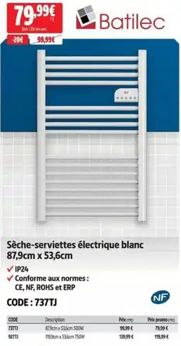 Screwfix Batilec Sèche-serviettes électrique blanc offre