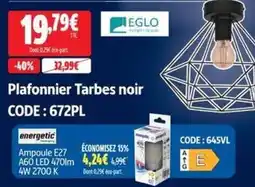 Screwfix EGLO Plafonnier Tarbes noir offre