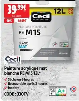 Screwfix Cecil Peinture acrylique mat blanche PE M15 offre