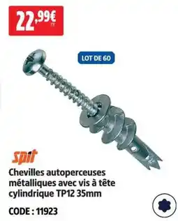 Screwfix spit Chevilles autoperceuses métalliques avec vis à tête cylindrique TP12 35mm offre