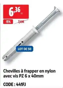 Screwfix Chevilles à frapper en nylon avec vis PZ 6 x 40mm offre