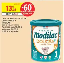 Intermarché Modilac Lait en poudre Doucéa Croissance 3 offre