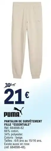 E.Leclerc PUMA PANTALON DE SURVÊTEMENT FILLE "ESSENTIALS" offre