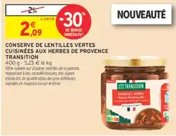 Intermarché Hyper TRANSITION CONSERVE DE LENTILLES VERTES offre
