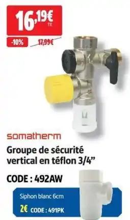 Screwfix somatherm Groupe de sécurité vertical en téflon 3/4" offre