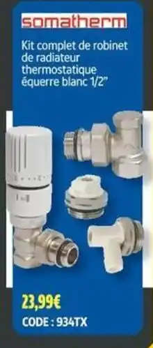 Screwfix somatherm Kit complet de robinet de radiateur thermostatique équerre blanc 1/2" offre