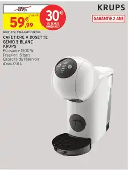 Intermarché Hyper KRUPS CAFETIÈRE A DOSETTE GÉNIO S BLANC offre