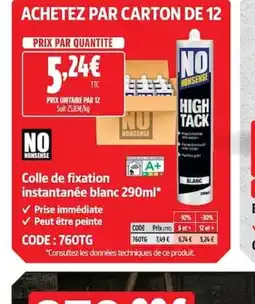 Screwfix NO NONSENSE Colle de fixation instantanée blanc offre