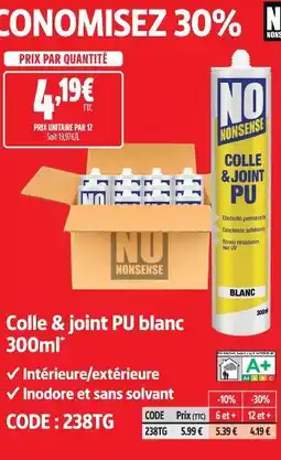 Screwfix No nonsense colle & joint pu blanc 300ml offre