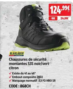Screwfix Chaussures de sécurité montantes s3s noir/vert citron offre