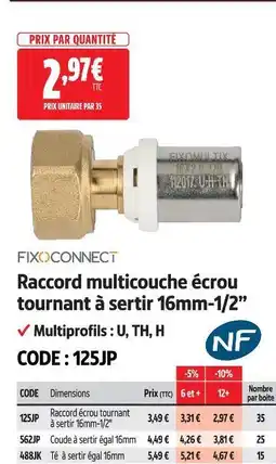 Screwfix Fixoconnect raccord multicouche écrou tournant à sertir 16mm-1/2 offre