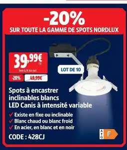 Screwfix Nordlux spots à encastrer inclinables blancs led canis à intensité variable offre