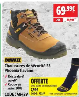 Screwfix Dewalt chaussures de sécurité s3 phoenix havane offre
