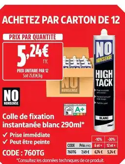 Screwfix No nonsense colle de fixation instantanée blanc 290ml offre