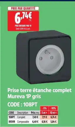 Screwfix Prise terre étanche complète mureva 1p gris offre