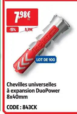 Screwfix Fischer chevilles universelles à expansion duopower 8x40mm offre