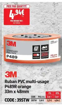 Screwfix 3m ruban pvc multi-usage p489r orange offre
