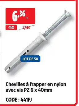Screwfix Chevilles à frapper en nylon avec vis pz 6 x 40mm offre