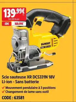 Screwfix Dewalt scie sauteuse xr dcs331n 18v li-ion - sans batterie offre