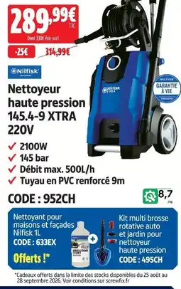 Screwfix Nilfisk nettoyeur haute pression 145.4-9 xtra 220v offre