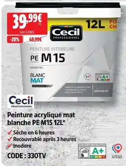 Screwfix Cecil professionnel peinture acrylique mat blanche pe m15 12l offre