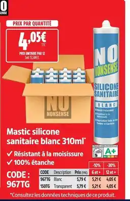 Screwfix No nonsense mastic silicone sanitaire blanc offre