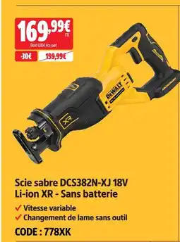 Screwfix Dewalt scie sabre dcs382n-xj 18v li-ion xr - sans batterie offre