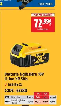 Screwfix Dewalt batterie à glissière 18v li-ion xr 5ah offre