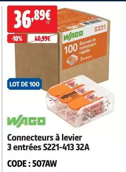 Screwfix Wago connecteurs à levier 3 entrées s221-413 32a offre