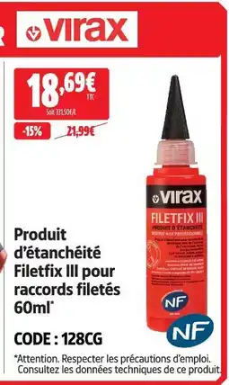 Screwfix Virax produit d’étanchéité filetfix iii pour raccords filetés 60ml offre