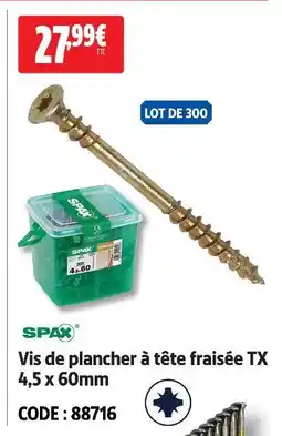 Screwfix Spax vis de plancher à tête fraisée tx 4,5 x 60mm offre