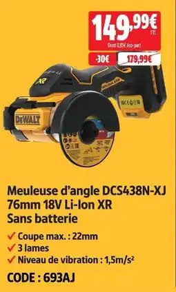 Screwfix Dewalt meuleuse d'angle dcs438n-xj li-ion xr sans batterie offre