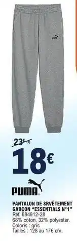 E.Leclerc Puma - pantalon de svretement garçon essentials m offre