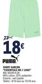E.Leclerc Puma - short garçon essentials no. 1 logo offre