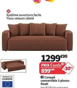 Conforama Facile - canapé convertible 3 places noah offre