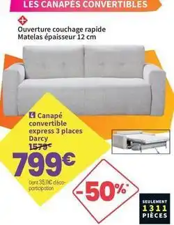 Conforama Canape convertible express 3 places darcy offre
