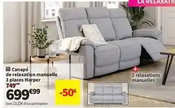 Conforama Harper - canape de relaxation manuelle 3 places offre