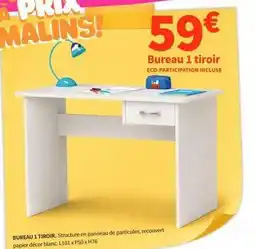 Conforama Bureau 1 tiroir structure en panneau de particules, recouvert papier d'écrée blanc offre