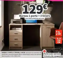 Conforama Royal - bureau 1 porte + 3 tiroirs offre