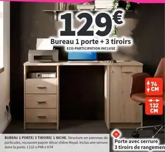 Royal - bureau 1 porte + 3 tiroirs