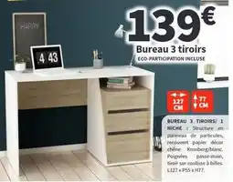 Conforama Chêne - bureau 3 tiroirs offre