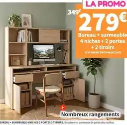 Conforama Promo - bureau + surmeuble 4 niches + 2 portes + 2 tiroirs offre