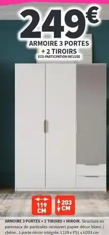 Conforama Chêne - armoire 3 portes + 2 tiroirs offre