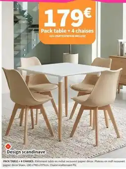 Conforama Pack table + 4 chaises offre