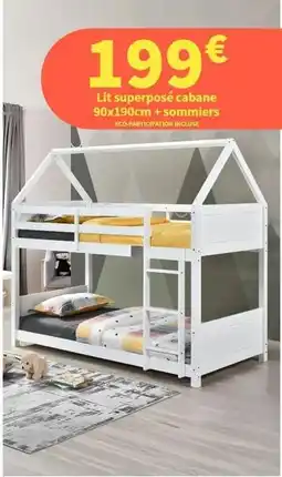 Conforama Lit superposé cabane 90x190cm + sommiers offre