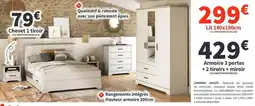 Conforama Chêne - armoire 3 portes + 2 tiroirs - miroir offre