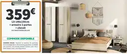 Conforama Chêne - lit 140x190cm + armoire 3 portes + chèvet offre